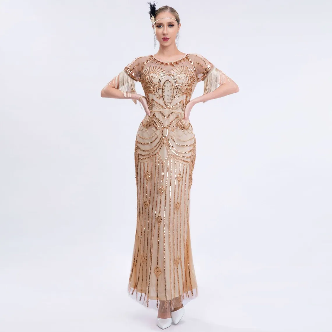 

Gatsby Bridesmaid / Wedding Dress 1920s Flapper Cocktail Mermaid Plus Size Long Formal Gown Luxury Anquet Evening New Year Dress