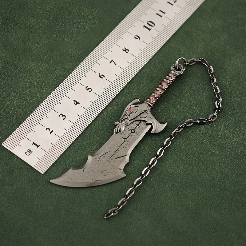 9cm God of War Weapon Blades of Chaos Runic Kratos Sword Game Periphery Metal Alloy Keychain Katana Sword Real Steel Gift Toys 6