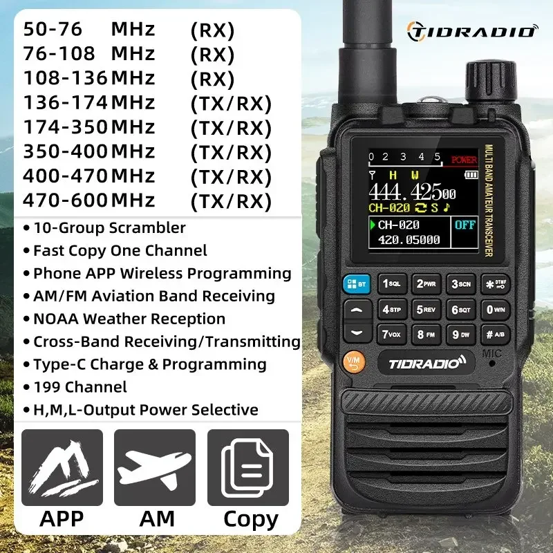 TIDRADIO H3 2PCS Walkie Talkies Long Range Wireless Programming Air Band Tow Way Ham Radio Wireless Set USB Rechargeable GMRS 2