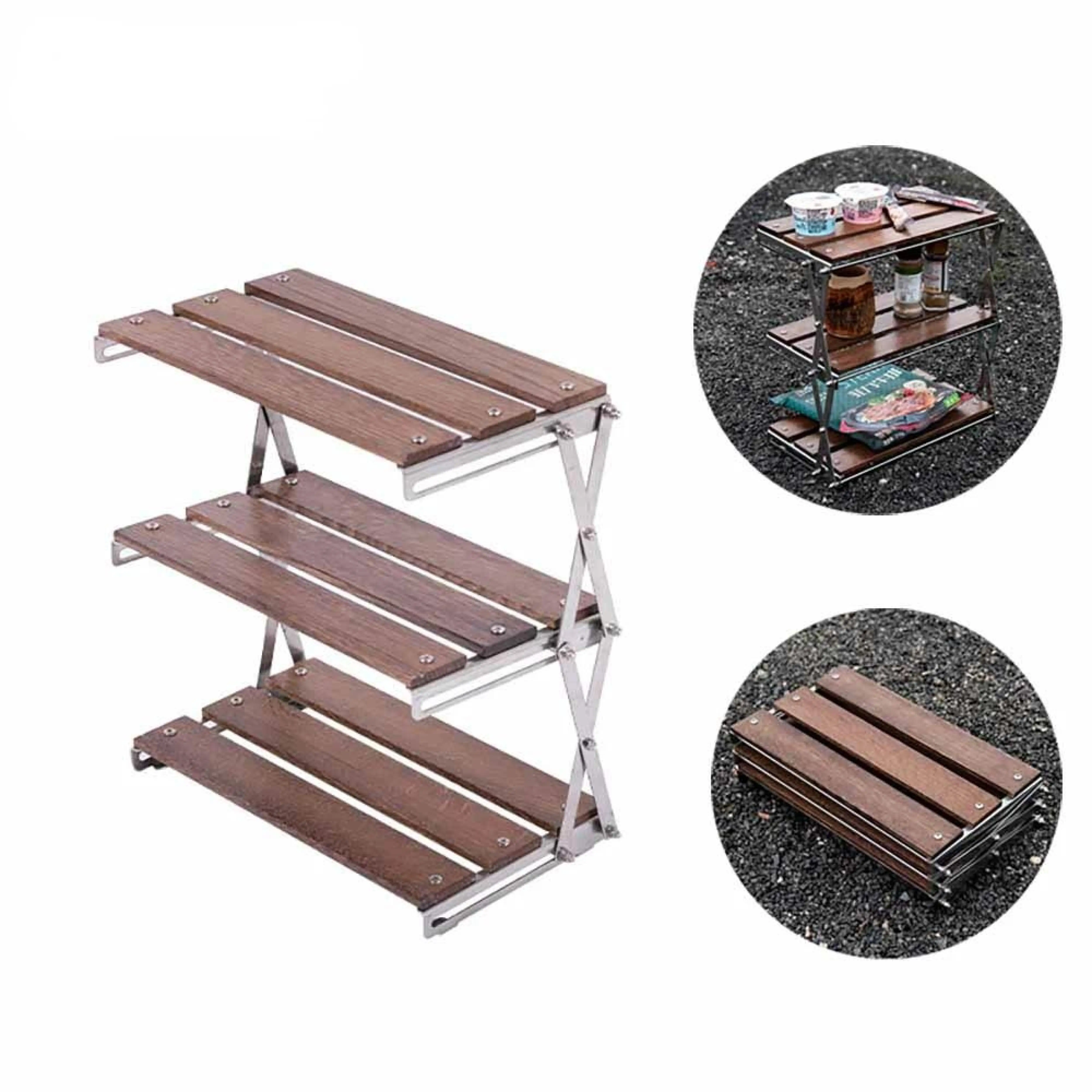 

Outdoor Kitchen Desk Folding Portable Table Wooden Tabletop Table Camping Picnic Storage Shelf Table Food Racks 캠핑테이블캠핑용품