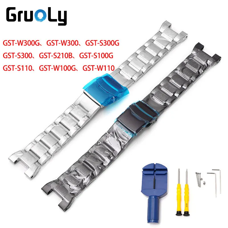 Cinturino Cinturino Solido In Acciaio Inossidabile Per Casio Gst-W300G W300 S300G S300 S210B S100G S110 W100G W110 Sostituisci La Cintura Del Cinturin
