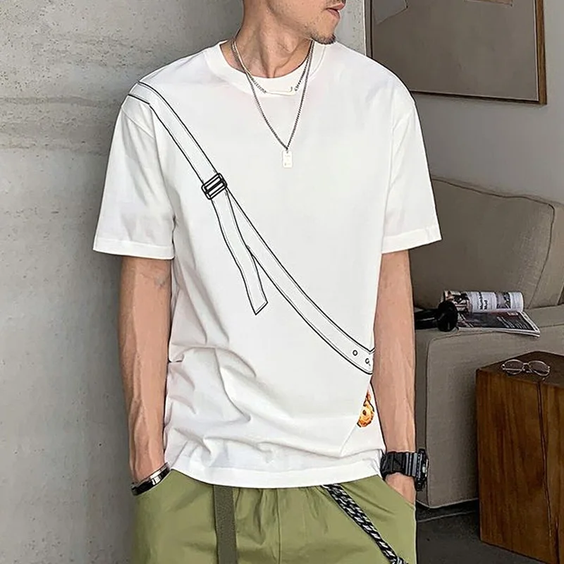 

Streetwear Fashion Casual Trend Pullovers Printing Handsome Short Sleeve Man Round Neck Loose Men's Clothing T-Shirts Summer