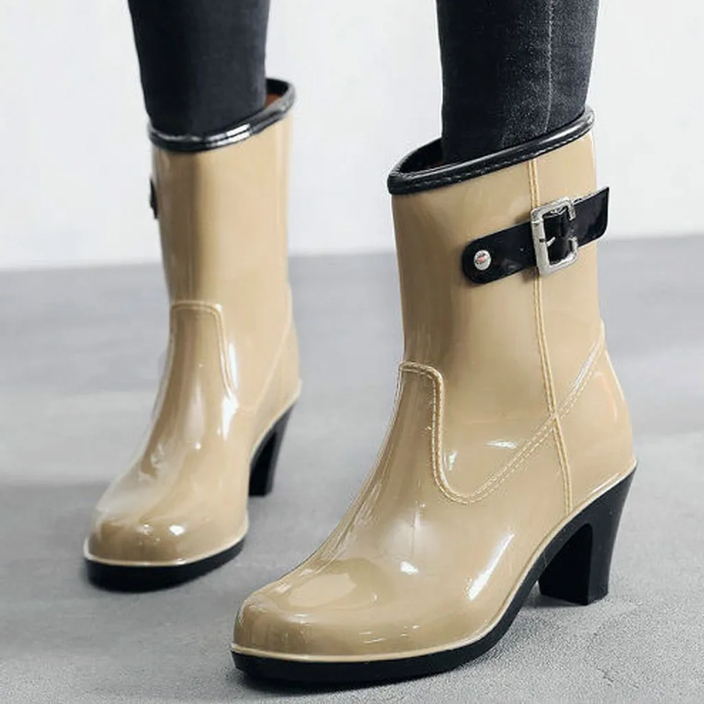 New Women's Rain Ankle Boots Ladies Winter Waterproof Woman Snow Boot Women's Non-Slip High Heel Fashion Water Shoes Botas Mujer