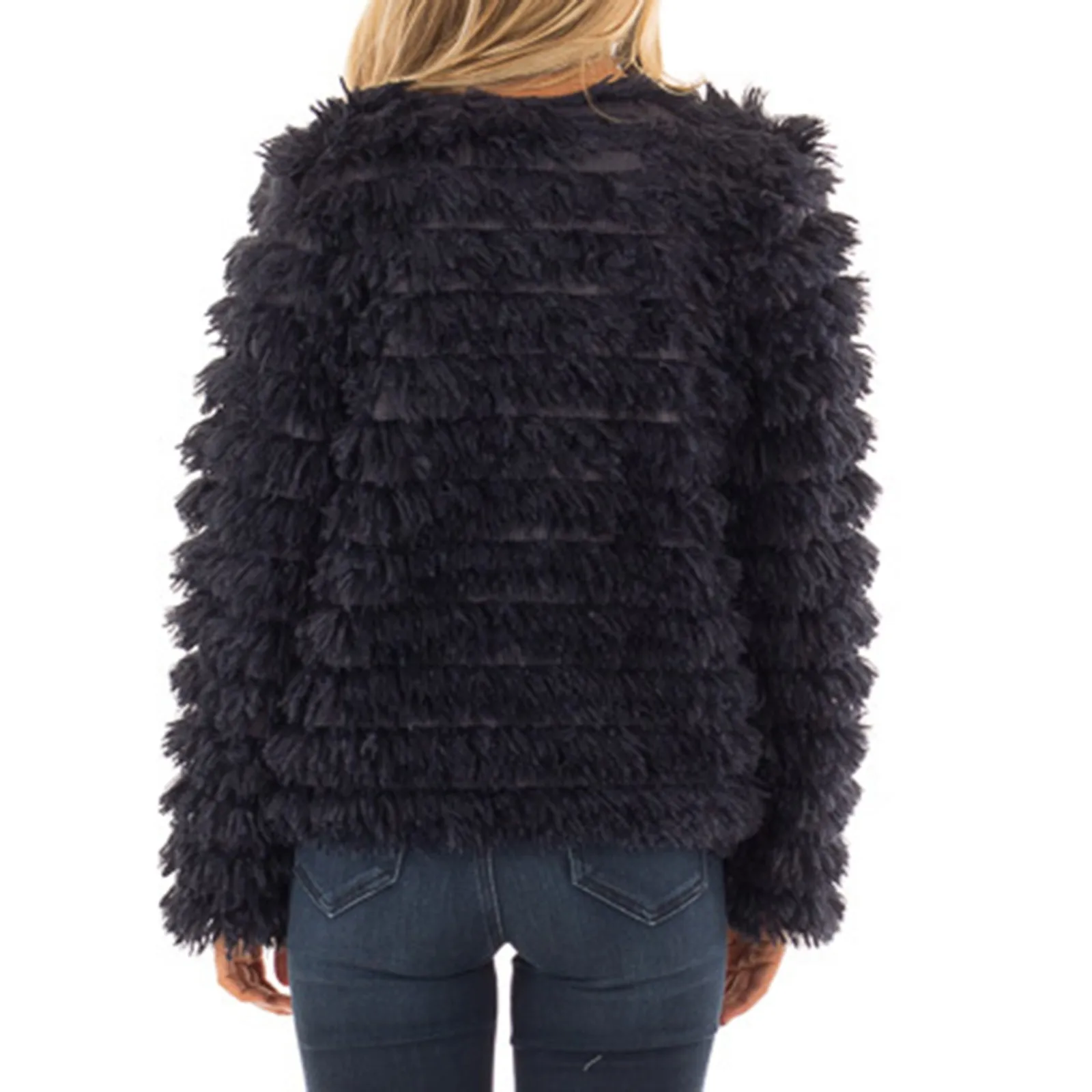 

Womens Plush Faux Fur Artificial Fur Coat Autumn Stripe Long Sleeve Keep Warm Ladies Fashion Black Long Cardigan 2023 New