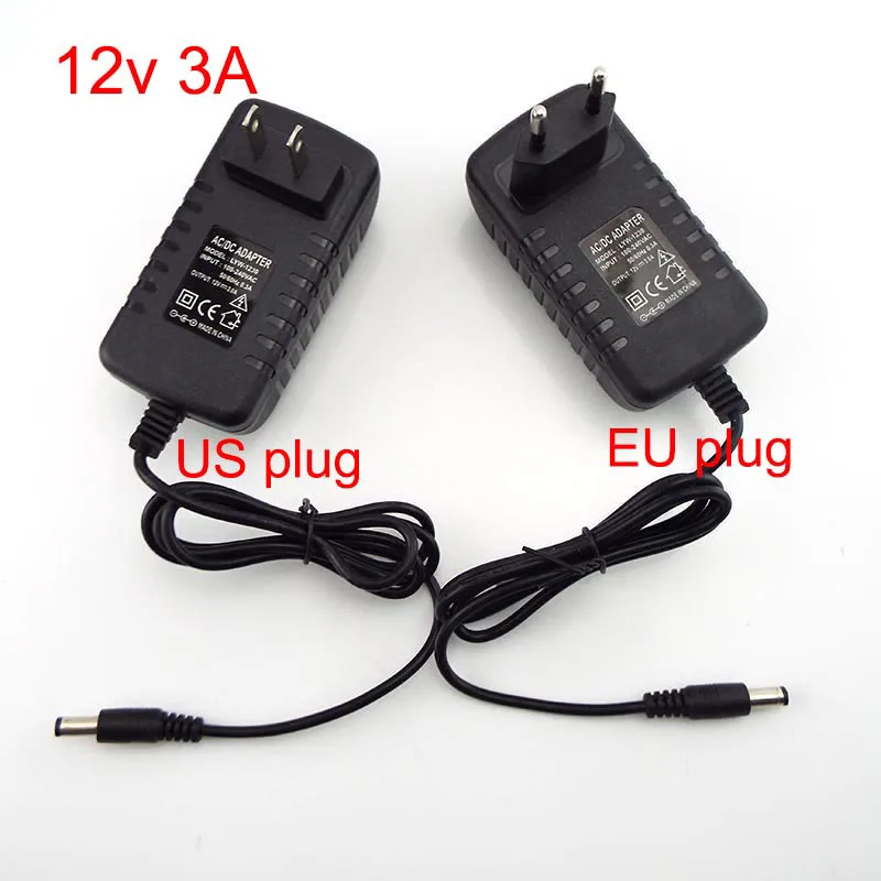 12V 3A plug 3000MA AC 100V-240V DC Charger Adapter Power Supply Converter  wall charging Transformer 5.5 for CCTV LED Strip light - AliExpress