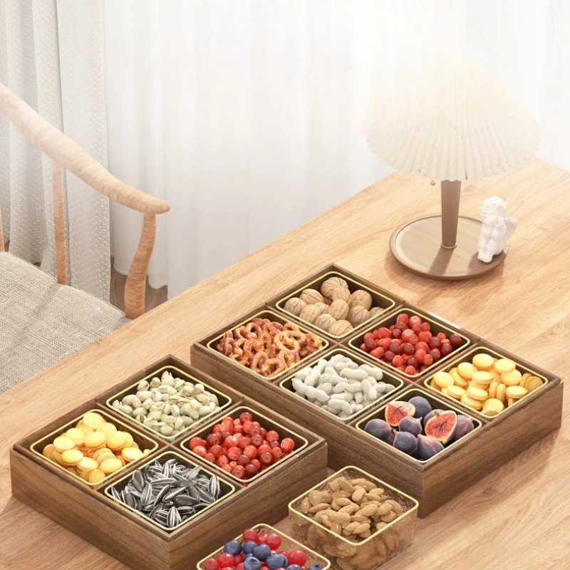 New Chinese style solid wood and dried fruit storage box home New Year's grid