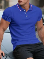 1pc hommes été confortable haut décontracté, à la mode classique Simple affaires décontracté bouton Polo t-shirt pour hommes 2