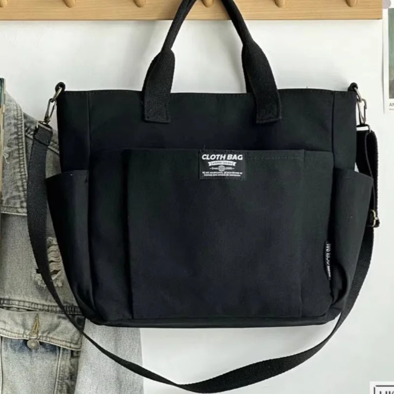 Urban Minimalist Female Student Large Capacity Commuting Horizontal Canvas Single Shoulder Diagonal Cross Portable Tote Bag