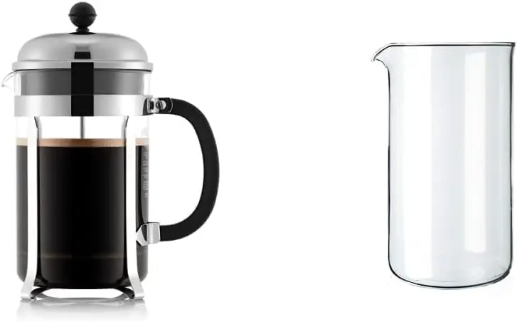 

French Press Coffee Maker, 51 Ounce, 1.5 Liter, Chrome & 1508-10 Spare Carafe for French Press, 34 Ounce, Clear Cop coffee Autom