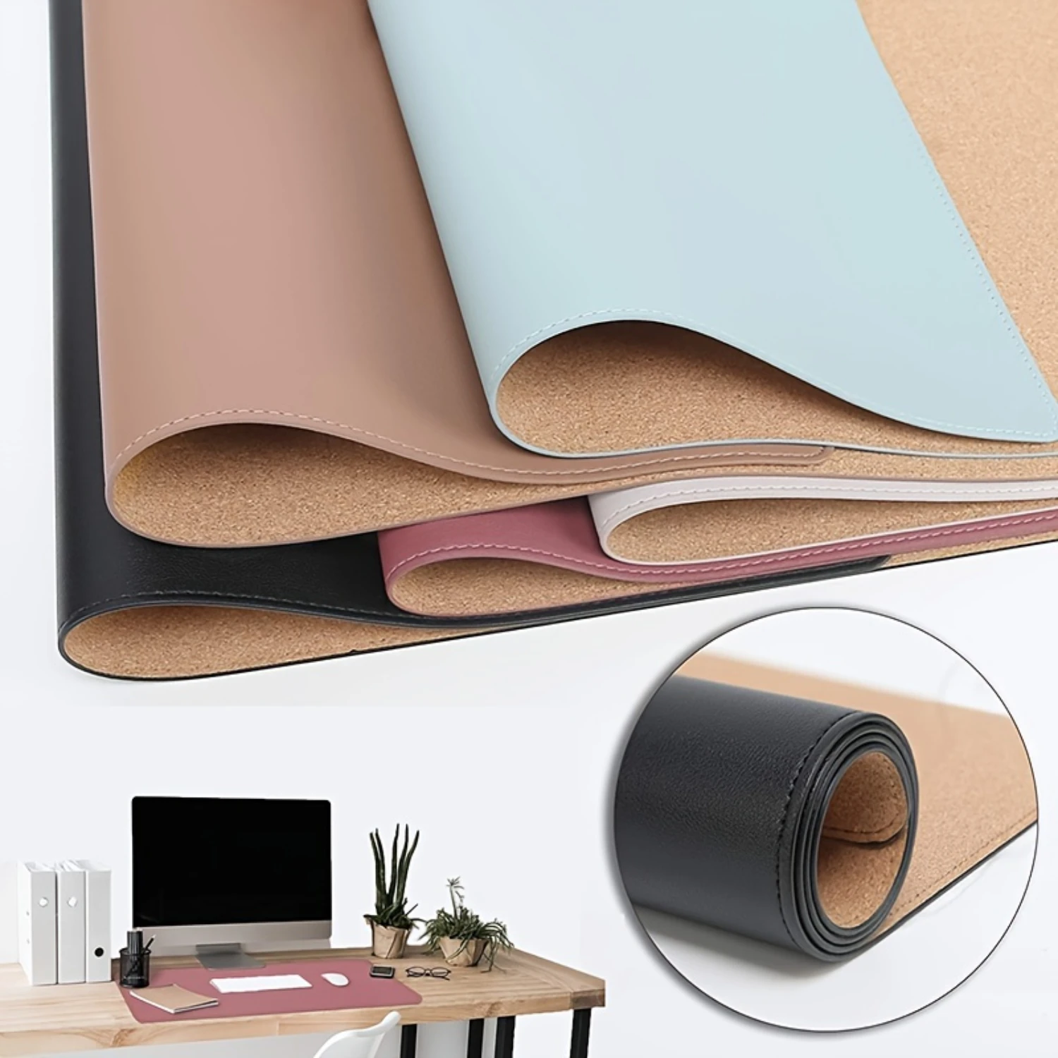 Upgrade Your Workspace with a Luxurious Double-Sided Desk Pad-Natural Cork & Leather!
