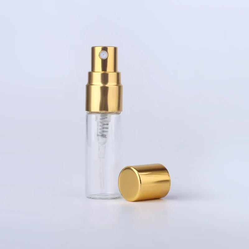 100 개/몫 3ml 5ml 샘플 스프레이 병 휴대용 Transparet 유리 향수 병 분무기 컨테이너 여행 향수 여성 향수