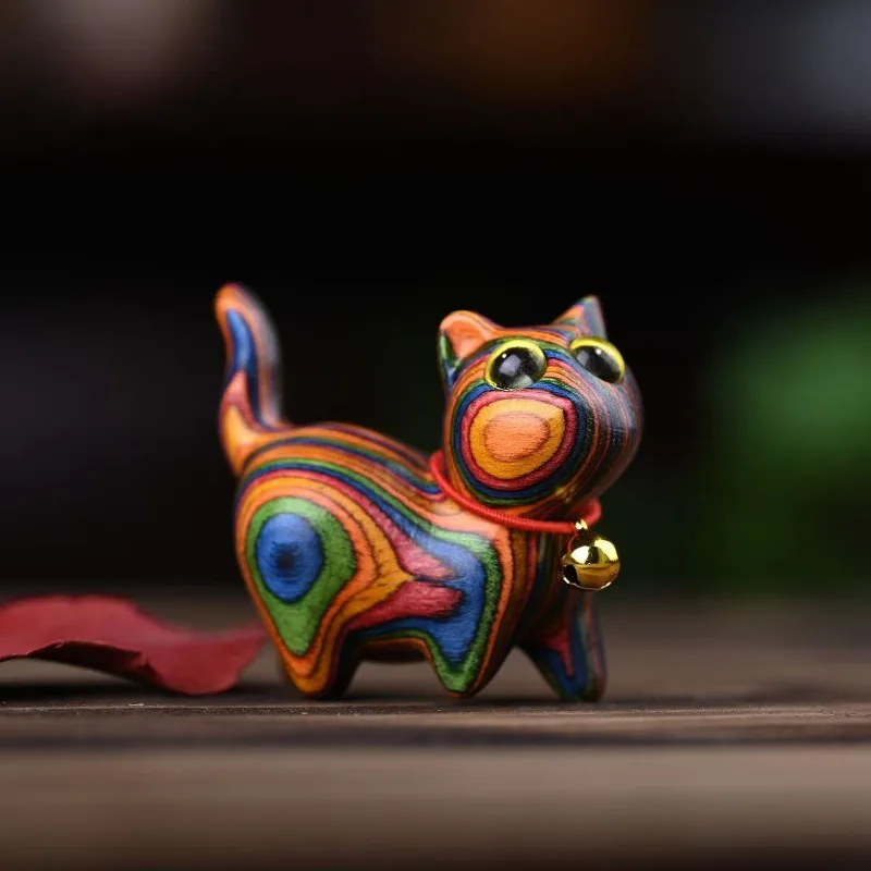Painted Wooden Cat Figurine Home Decor 1