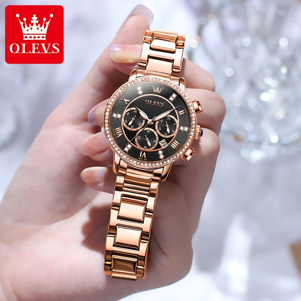 OLEVS New Quartz Watch for Women Luxury Rose Stainless Steel Women's Watches Elegant Ladies Luminous Waterproof Wristwatch Reloj