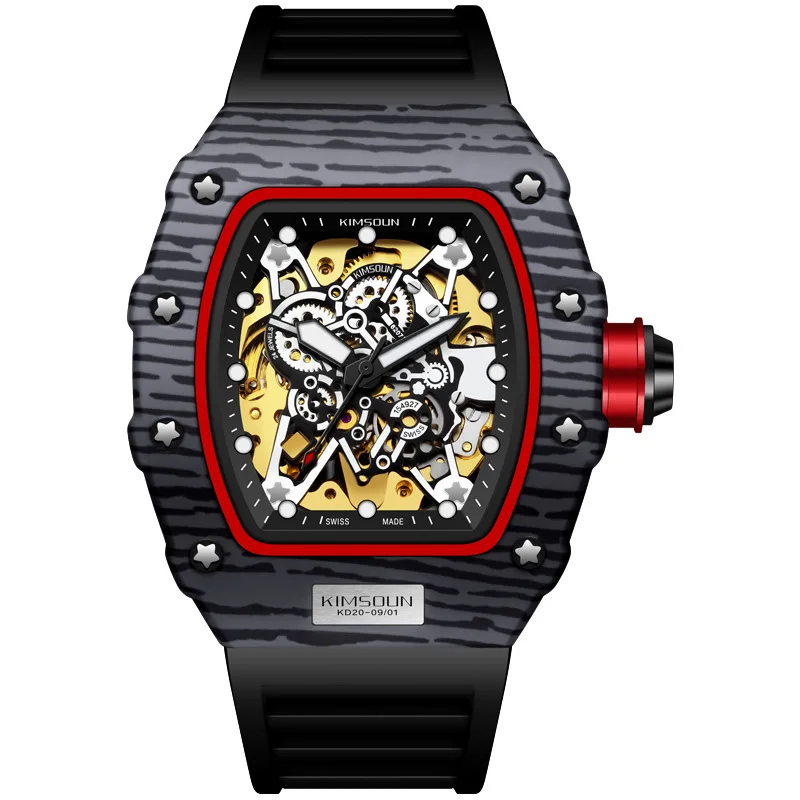 

Bucket shaped sports watch for men's hollowed out fully automatic mechanical watch Мужские часы