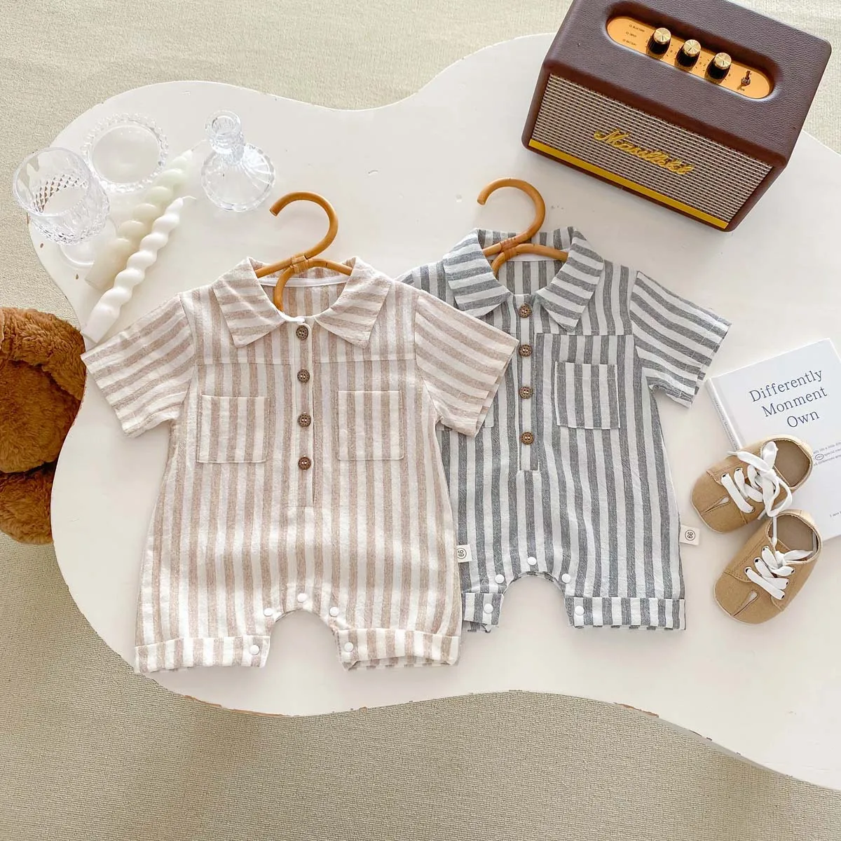 Baby Boys Striped Cotton Rompers Jumpsuits Summer Clothing