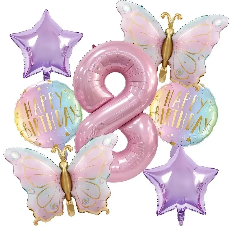 Pink Butterfly & Number Balloon Set - Ideal for Celebrations and Parties
