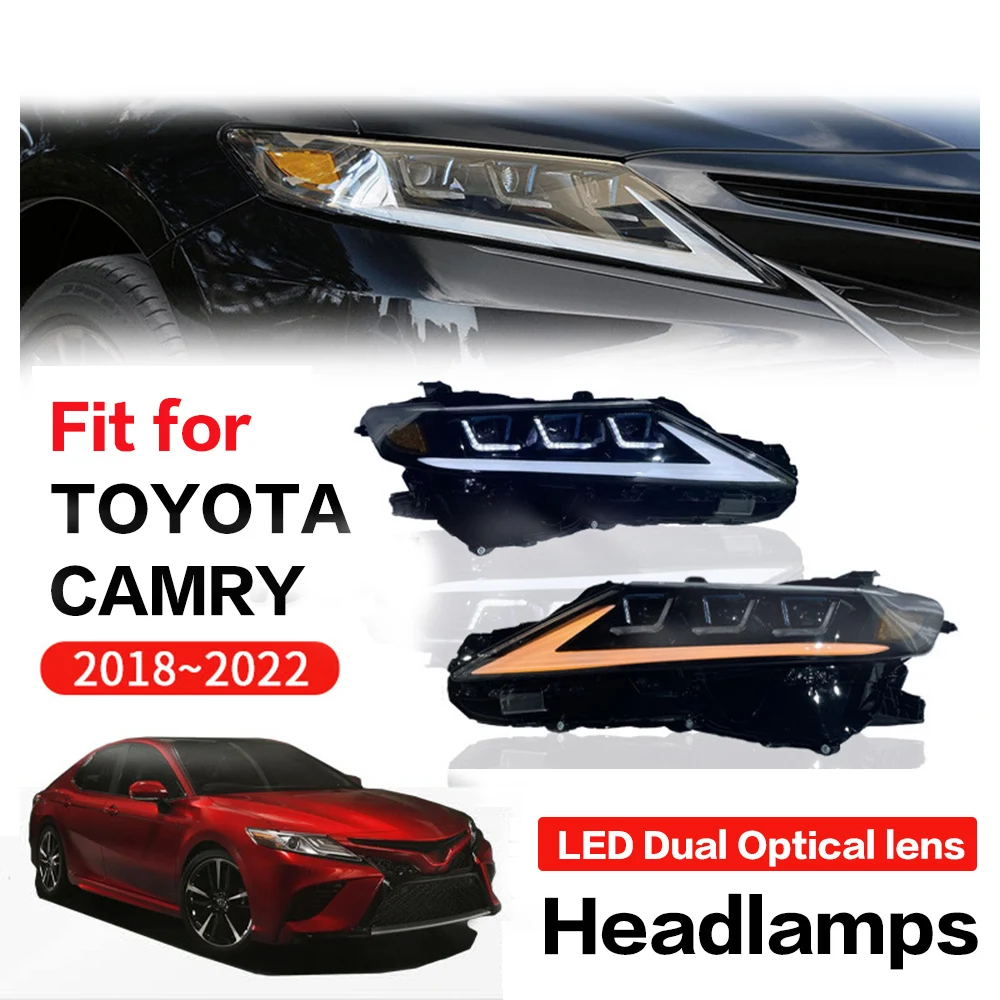 

Для Toyota CAMRY Camry 2018-2022 передняя фара, двойная линза в сборе, детали и воспроизведение сигнала поворота, автомобильные аксессуары DRL