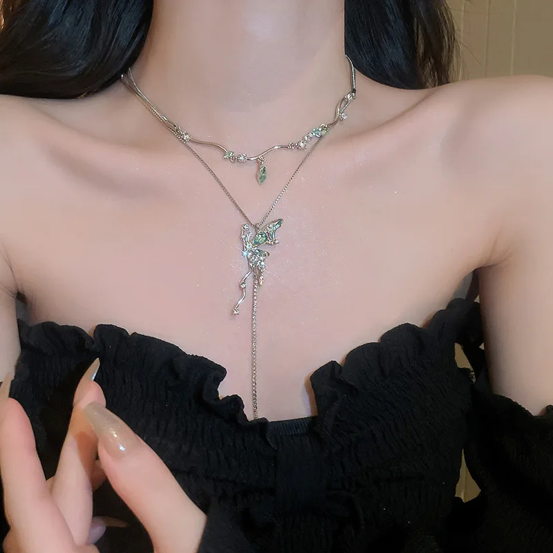 

Sweet Rhinestone Bow Tassel Pendant Necklace Earrings for Women Luxury Fashion Party Jewelry Set