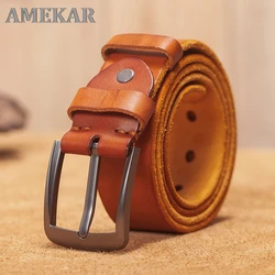 Men leather belt,Retro top quality Genuine Leather Belts for men, Male metal Pin Buckle belt