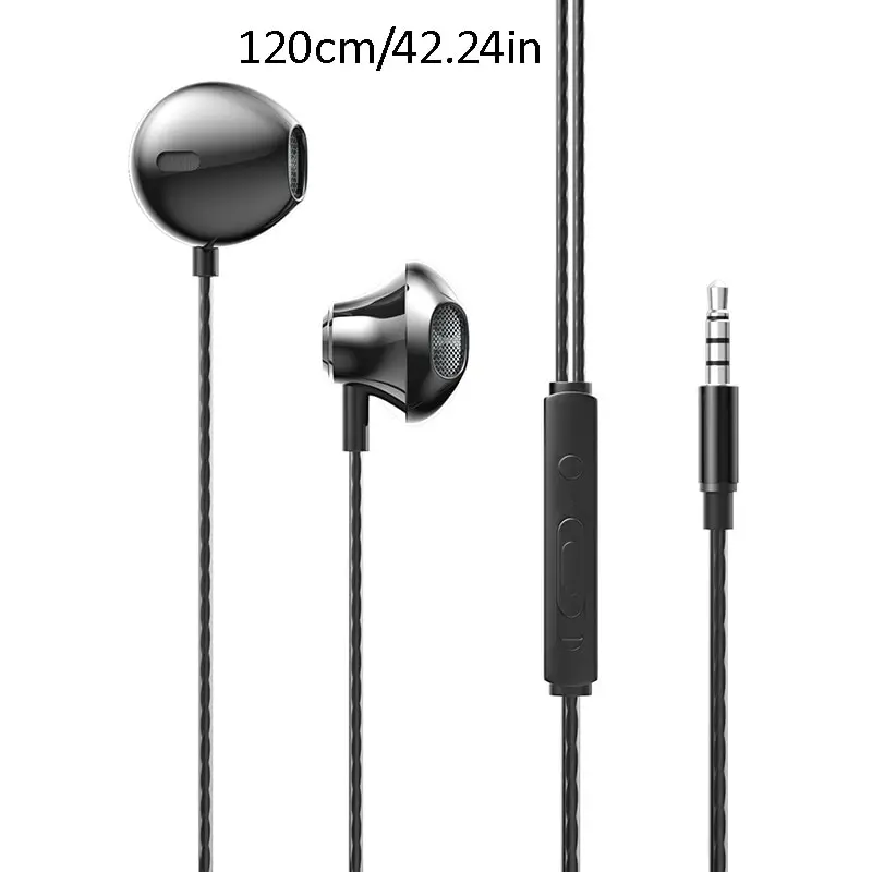 Half In Ear Metal Wired Earphones 3.5mm Round Holes Bass For Smart Phones Esports Running Sports