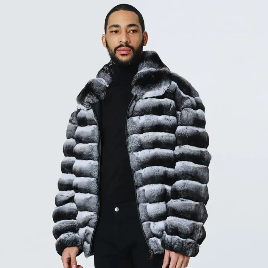 Men Real Fur Coat Winter Genuine Fur Bomber Jackets Rex Rabbit Fur Coats Luxury High Quality 2