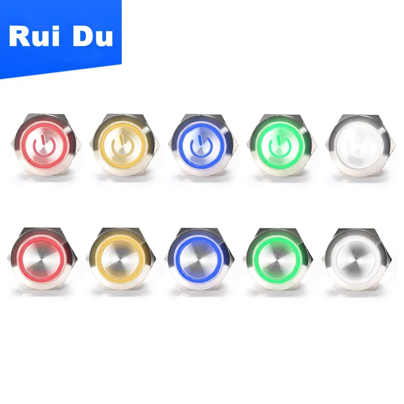 12/16/19/22/25/30mm ultra-short micro-stroke thin LED light switch 3V6V12V24V instant self-reset waterproof metal button switch