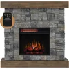 Raeford 40 Inch Wood Fireplace Mantel with Stone Brick Surround and 18" Electric Fireplace Insert | 40" L X 40" H X 11.5" D 1