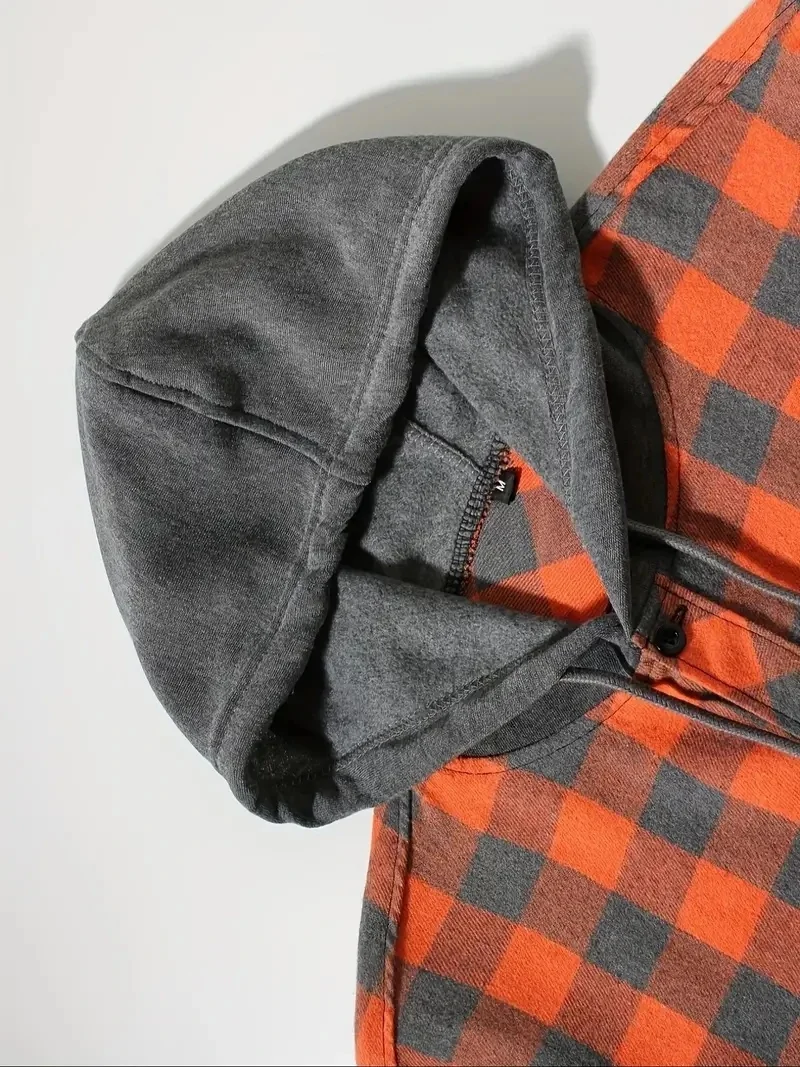 Frühling Herbst Herren Kapuzenpullover Klassischer Karierter Lässiger Knopf-Kapuzenpullover Langarm-Mantel Doppelte Taschen Kapuzenpullover Herren Strickjacke Oberteil – Detail 34