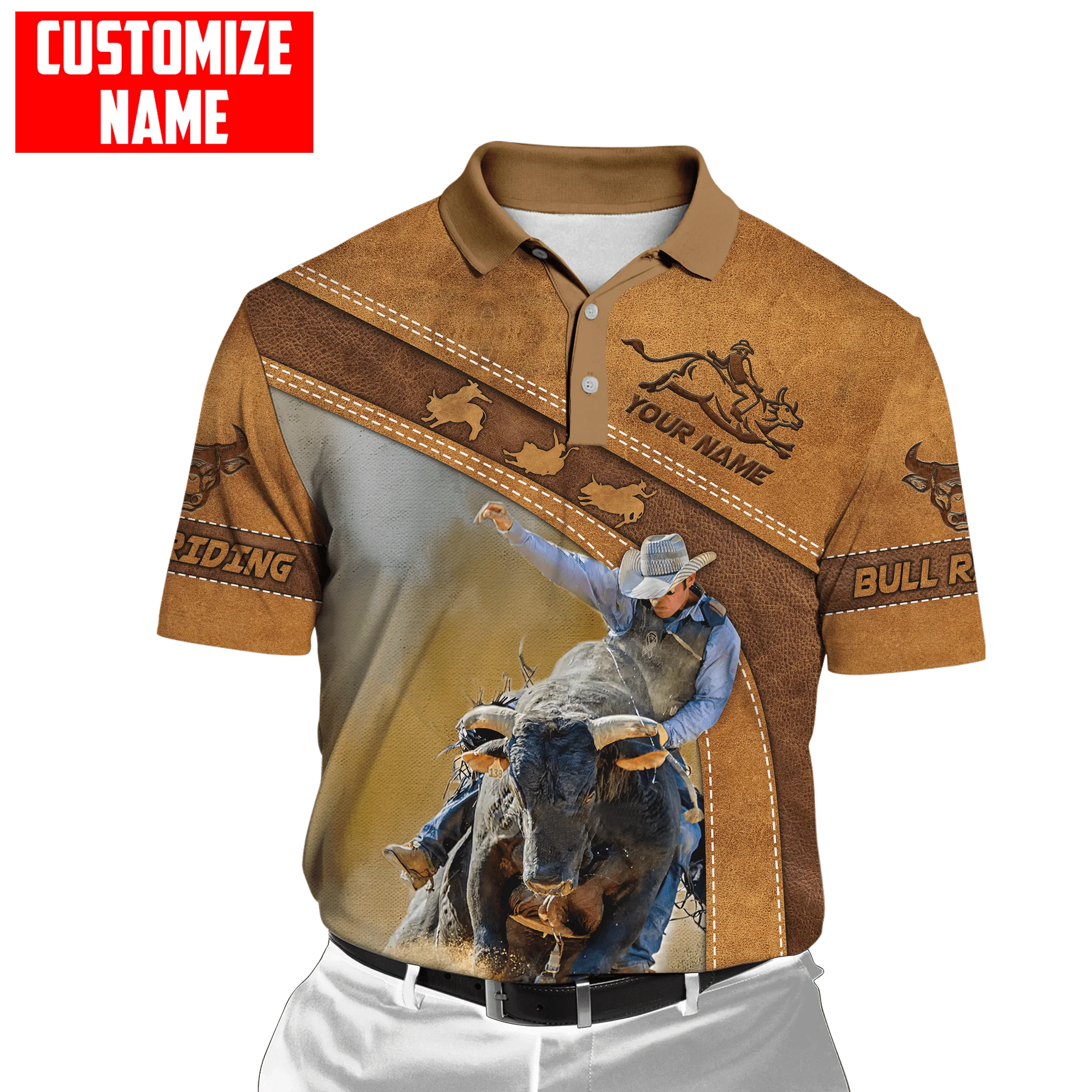 Personalisierter Name Bull Riding 3D All Over Bedrucktes Herren-Poloshirt Sommer Kurzarm-T-Shirt Street Casual POLO-Shirt Tops WK18 – Detail 20