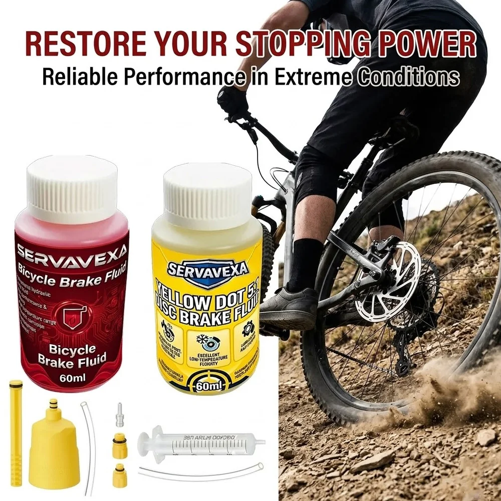 SERVAVEXA 유압식 디스크 브레이크 블리딩 키트(60ml 미네랄 오일 및 DOT 5.1 포함), 전문 MTB 및 로드 바이크 수리 세트