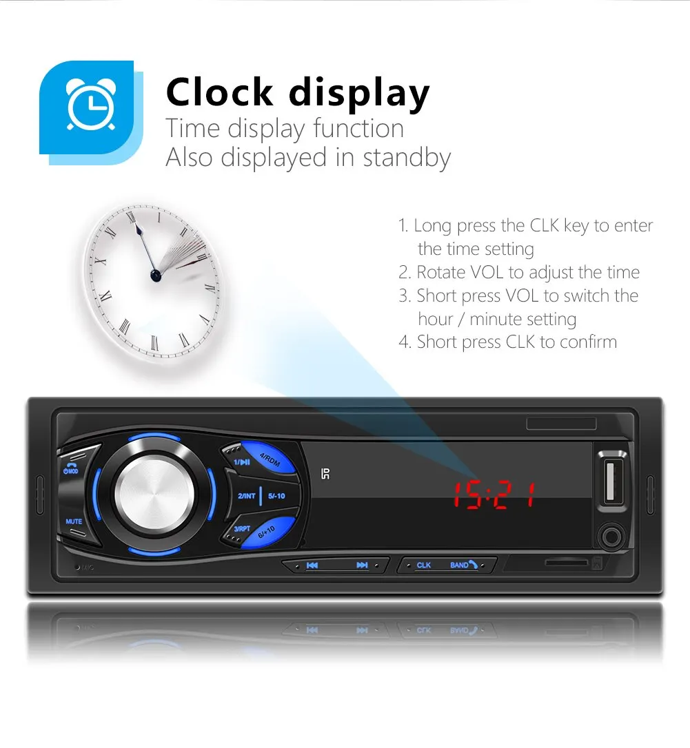 Radio auto în tabloul de bord 1 Din casetofon player MP3 player FM audio stereo USB SD intrare auxiliară port ISO autoradio Bluetooth