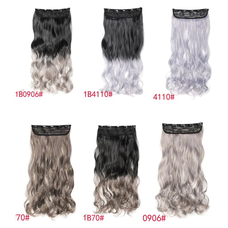 Synthetic 20Inch One Piece Gray  Extensions  Curly Hairpiece for Women Girl Hair Accessories