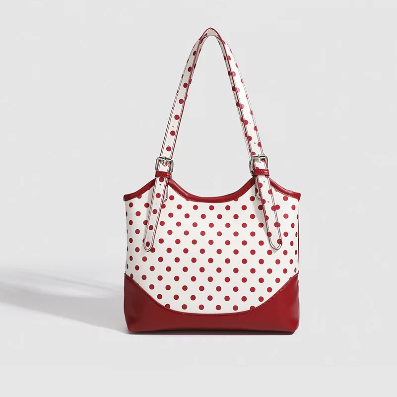 Summer New Design Women's Vintage Red Dot Shoulder Bag Large Capacity Fashionable Tote Bag OL Commuter Business Bag Feminina