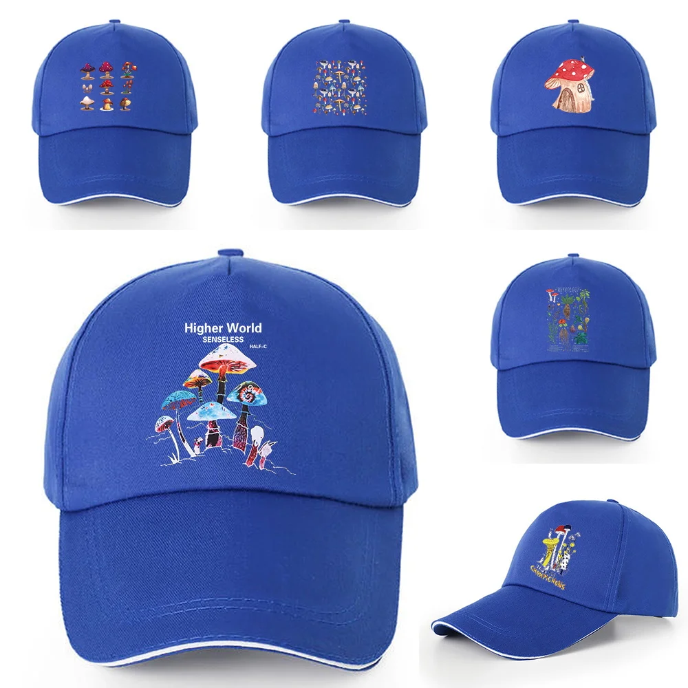 

2022 New Blue Cap Mushroom Print Baseball Cap Casual Outdoor Sports Hip Hop Dad Hats for Men Women Summer Sunscreen Visors Hats