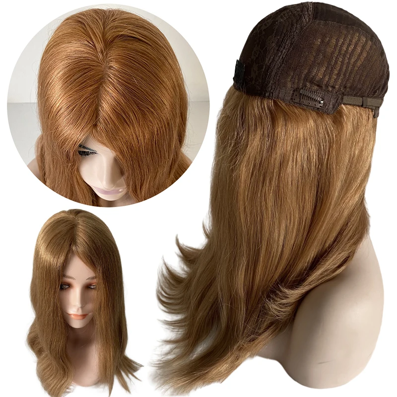 

Jewish Wigs 22 Inches European Virgin Human Hair Kosher Wig Silky Straight Honey Blonde Color 27# Jewish Wigs