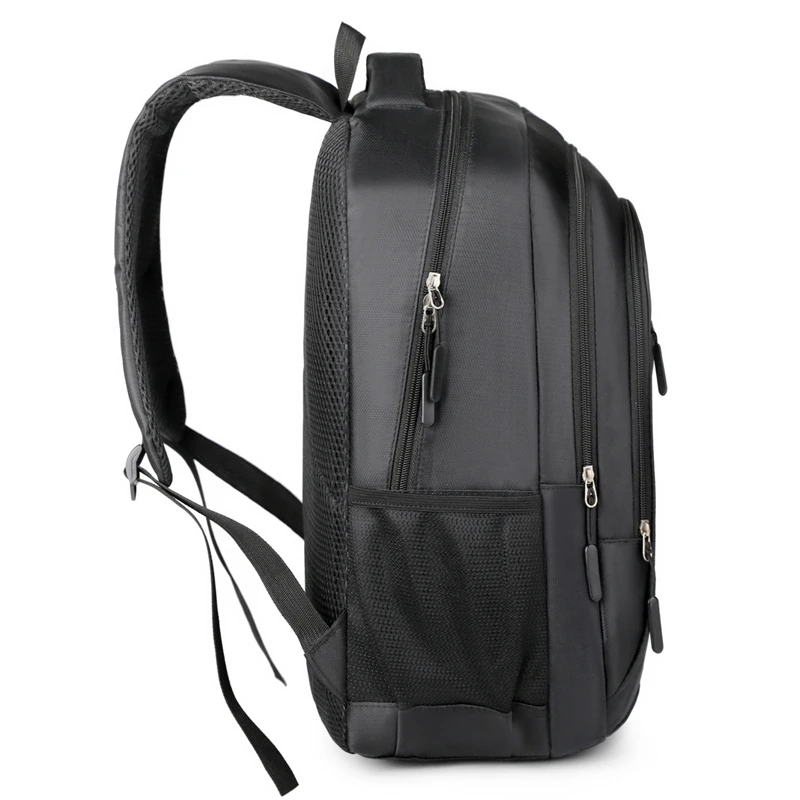Large-capacity backpack - laptop backpack with padded shoulder straps and side pockets - black backpack