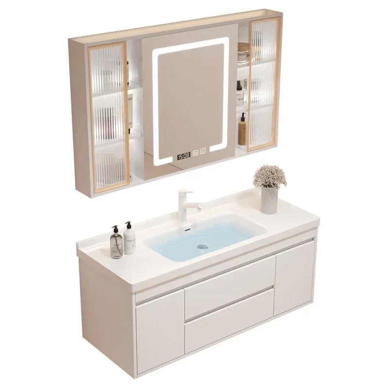 **Nordic Bathroom Vanity Cabinet With Ceramic Sink Combination Set Modern Floor Cabinet Washstand Stone Slab One Basin Hand Wash