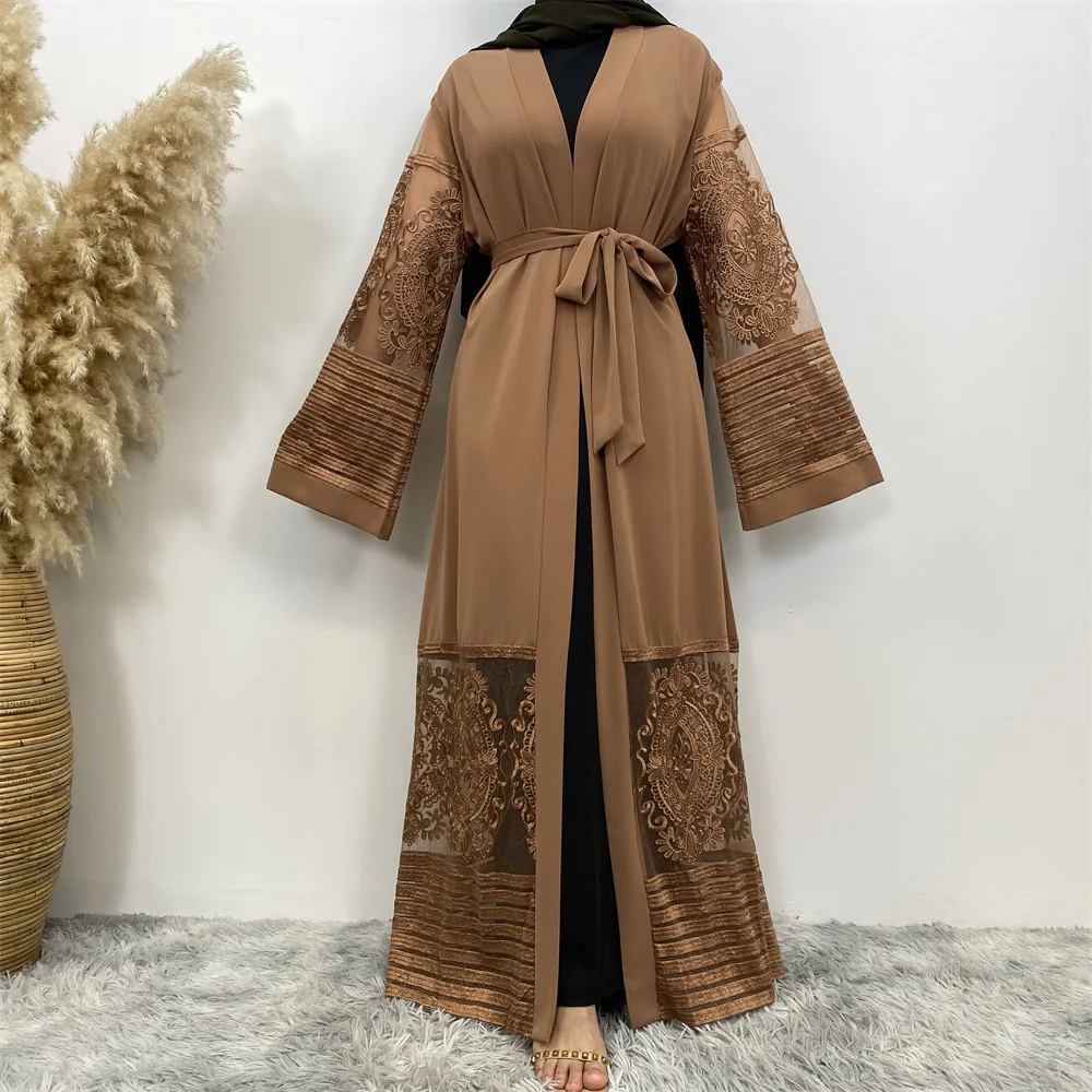 

Open Abaya Women Muslim Lace Embroidery Ramadan Long Maxi Dresses Turkish Kimono Islamic Arabic Robe Gowns Dubai Femme Clothing
