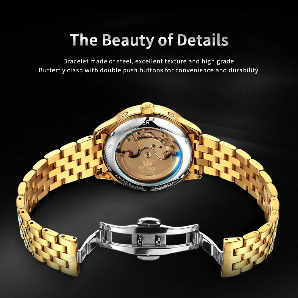 OLEVS Multifunctional Men's Watches Waterproof Fully Automatic Mechanical Watch for Man Moon Phase Original Brand Wristwatch