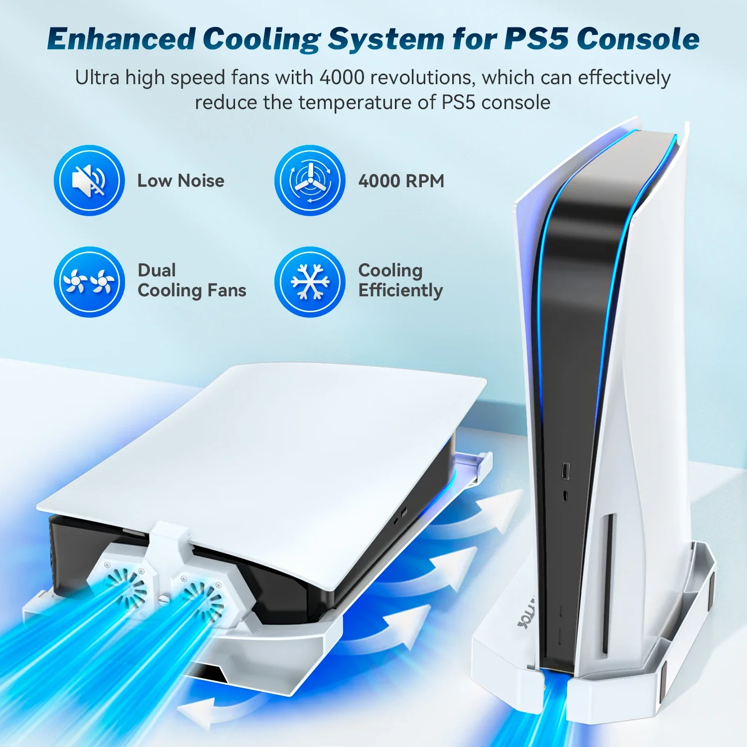 PS5 콘솔용 수평 및 수직 냉각 스탠드, PS5 듀얼 냉각 팬, 플레이스테이션 5 디스크 및 디지털 에디션 쿨러