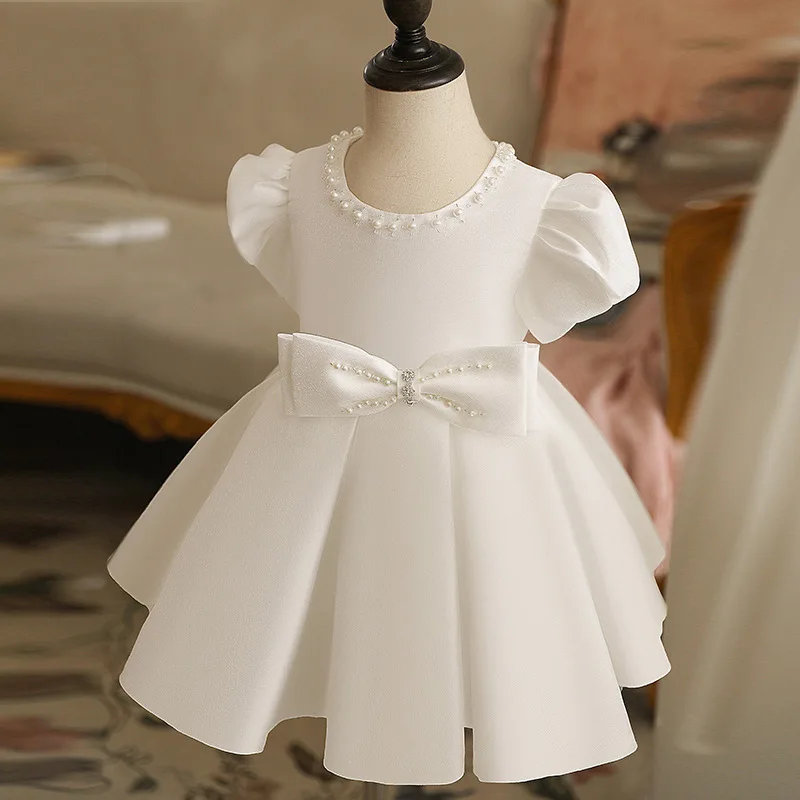 

New White Flower Girls Dress Baby Baptism For Children Princess Dresses Kid's 1st Birthday Wedding Christening Gown Party Frocks