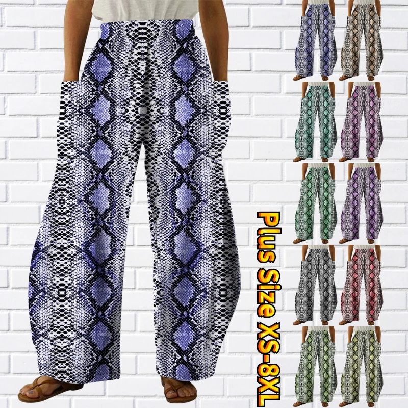 

Summer Women's Fashion Full Pants New Design Printed Pants High Waisted Yoga Pants Casual Sports Pants Breathable Pocket Pants