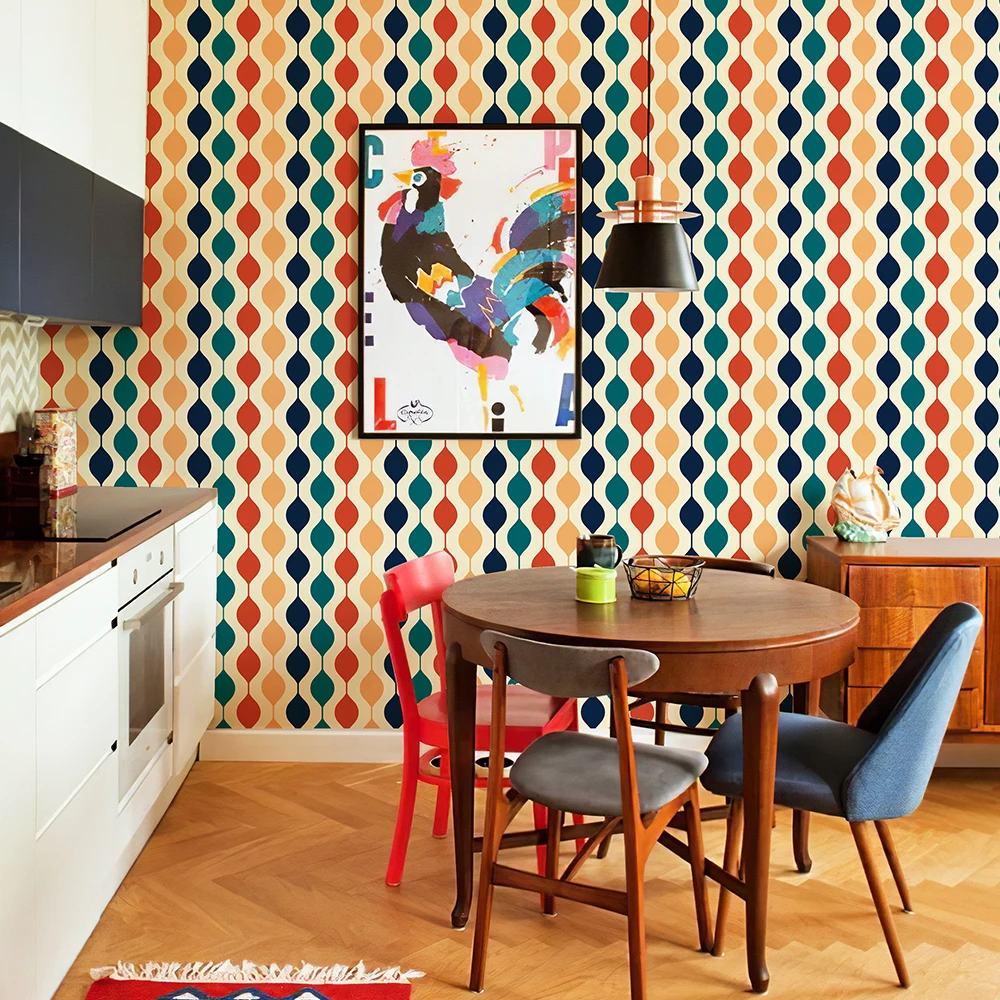 Rero Boho Wavy Line PVC Wallpaper Self-adhesive Waterproof Bathroom Kitchen Wall Decor Colorful Cabinet Vinyl Sticker 3