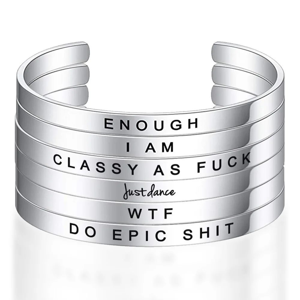 2022 Stainless Steel Bracelet Female C-Shaped Opening Adjustable Enough I Am Just Dance Stainless Steel Bracelet