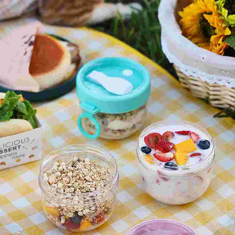 

2 Pcs Oatmeal Container Overnight Oats Jars Yogurt Pickle Big Containers Mason Fork Soy Milk