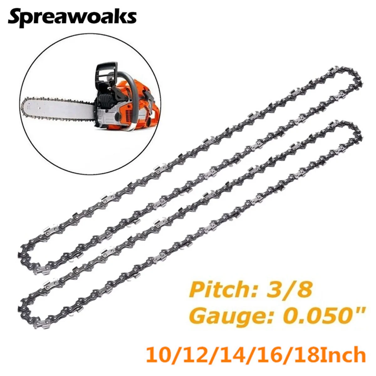 2pcs 10/12/14/16/18 Inch Chainsaw Chain Pitch 3/8" Blade Wood Cutting