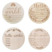 Baby Wooden Milestone Card Engraved Wooden Hello World Milestone Newborn Photography Props Children Shooting Accessories 5