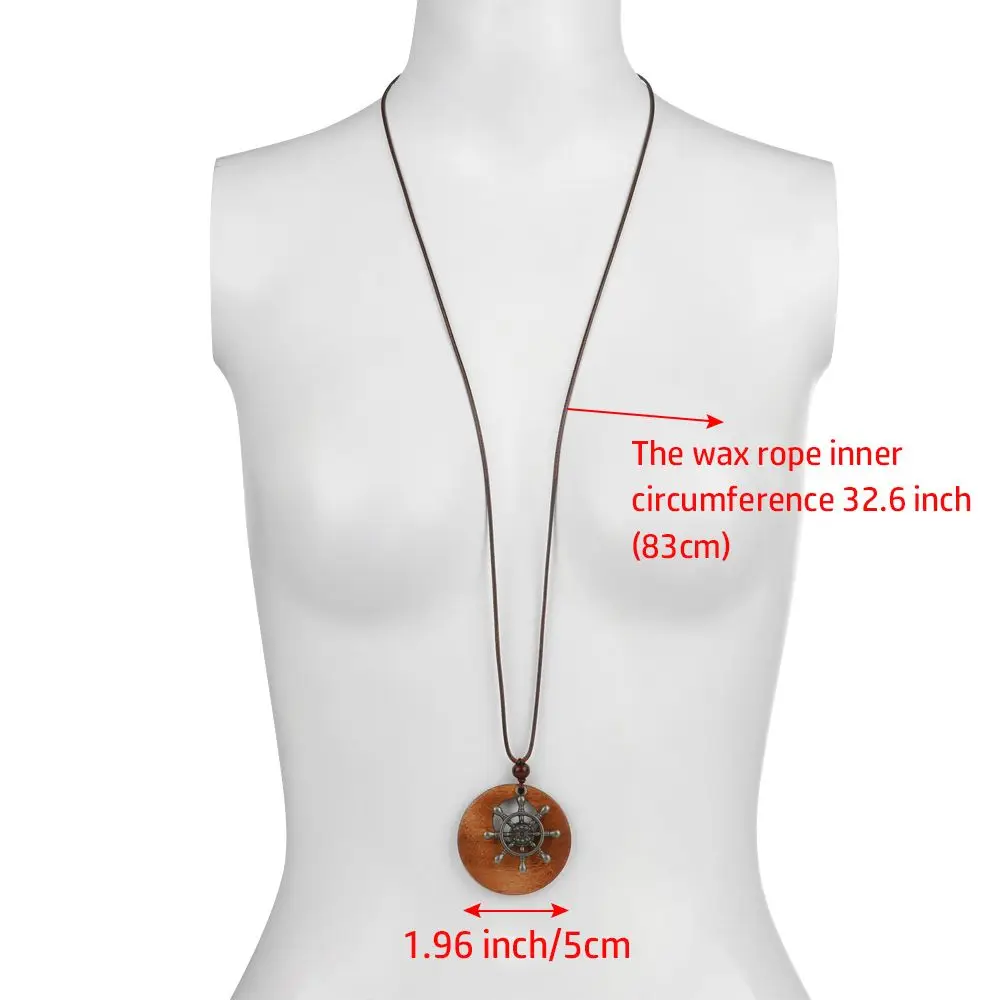 Vintage Wooden Pendant Necklace with Ethnic Chain and Clock Accent