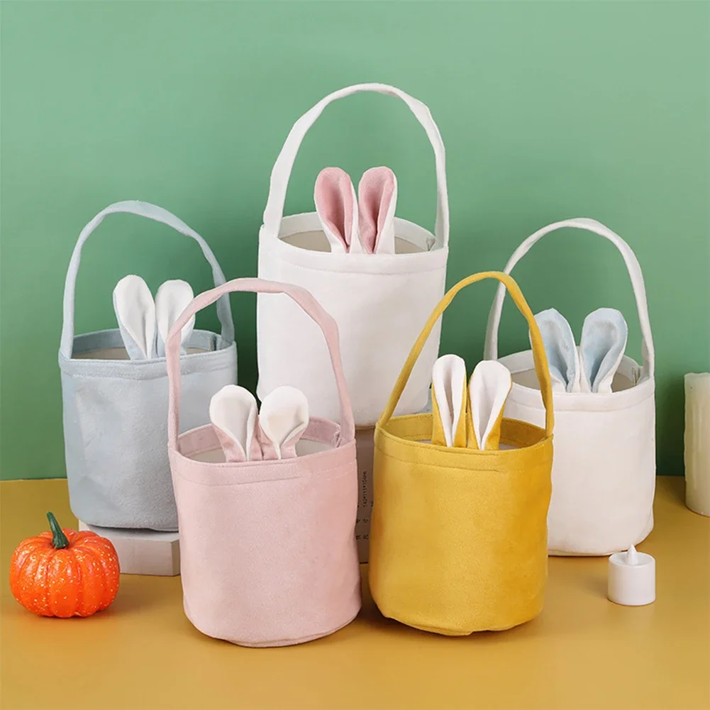 Rabbit Ear Bag with Handle Easter Decoration Bunny Gift Buckets Velvet Bags Wedding Candy Bag Kids Birthday Party Supplies
