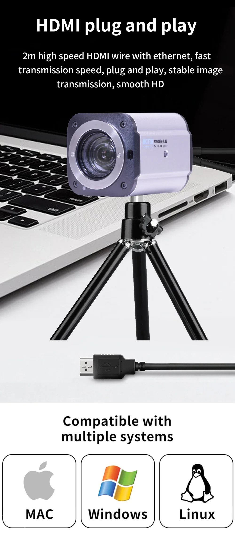 풀 HD 라이브 스트리밍 카메라, USB HDMI 1080P 라이브 방송 디지털 카메라 삼각대, 비디오 클래스 회의 웹캠, 10X 광학 줌